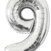 Folieballong nummer 9 H60 cm sølv
