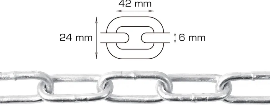 Galvanisert kjetting langlenket Ø6 mm x 5 meter