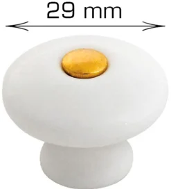 Knott porselen hvit/gull 29 mm - 2 stk.