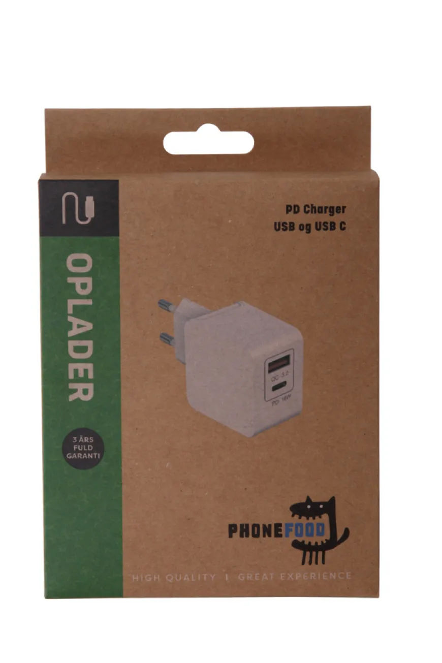 Lader med 2 innganger – USB-A og USB-C