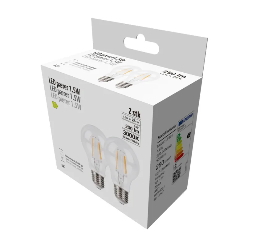 LED-filamentpærer 1,5 W E27 - 2-pk.