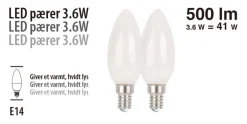 LED-pærer kerte 3,6 W E14 - 2 pk.