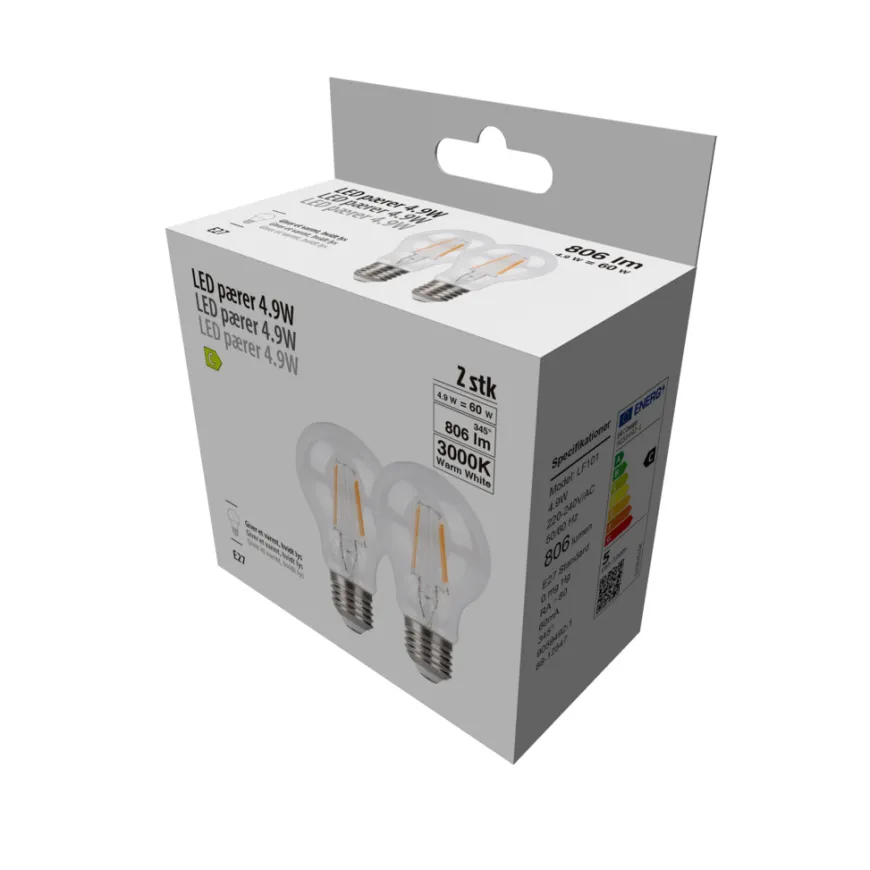 LED-pærer standard 4,9 W E27 - 2-pk.