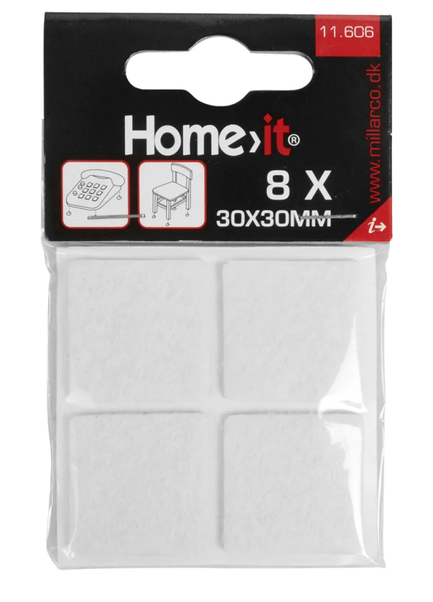 Møbelknotter selvklebende 30 x 30 mm hvit - 8 stk.
