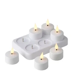 Oppladbare LED-telys hvit 6-pk.