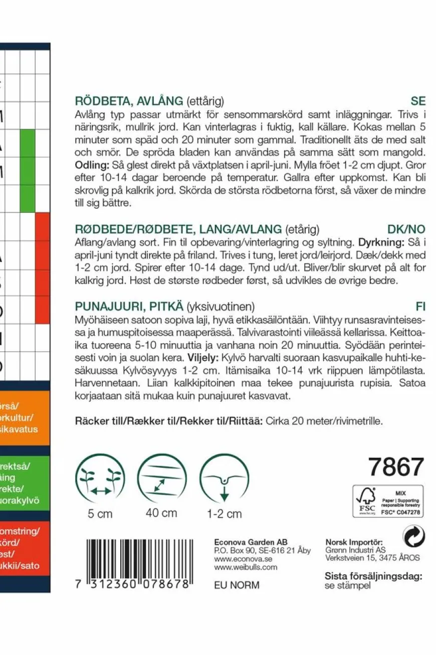 Rødbeter, lang 'Forono' stor pakke