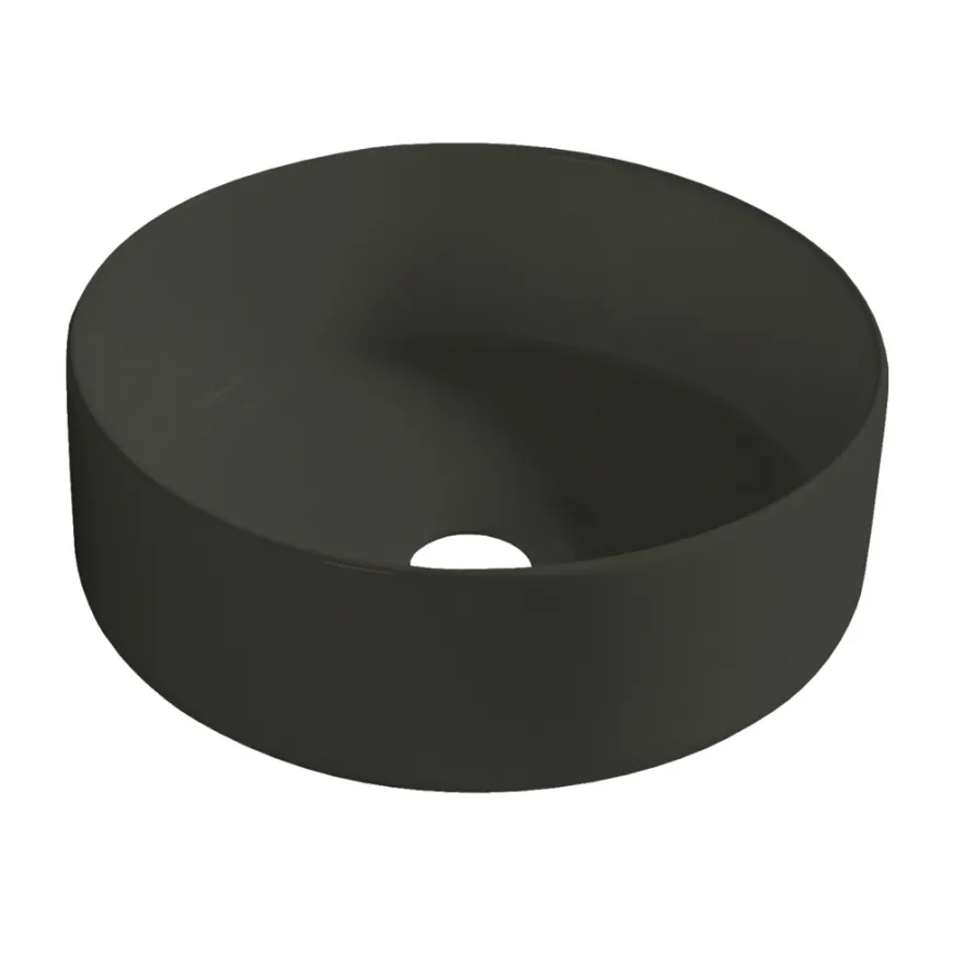 Rund servant i porselen frittstående/toppmontert svart Ø36 cm