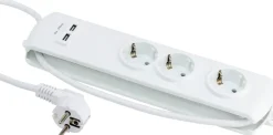 Skjøteledning 3-veis m/USB 1,4 meter
