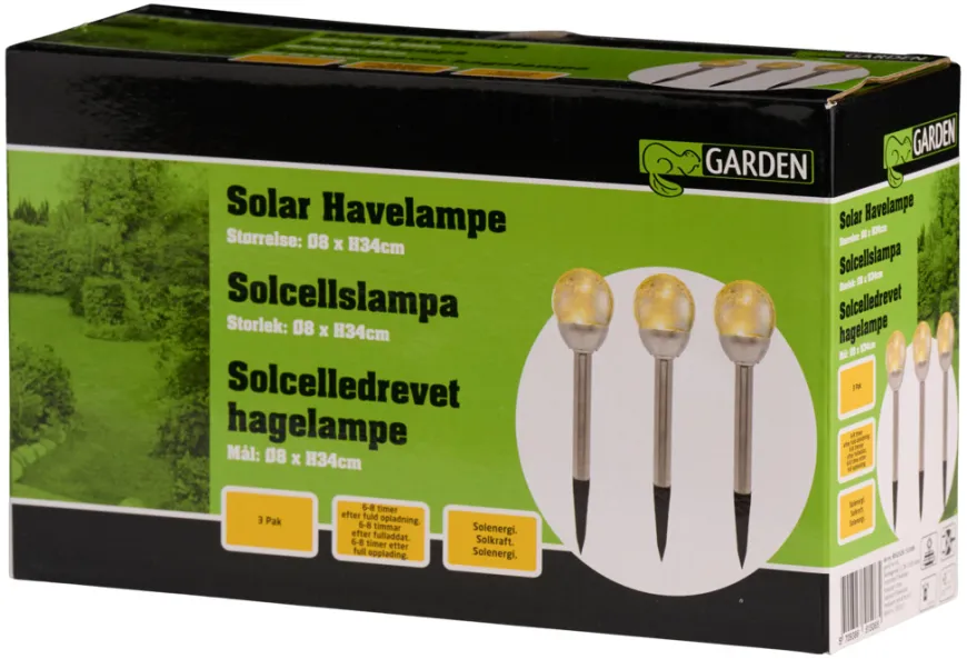 Solcellelamper Ø8 x H34 cm 3-pk. - Garden®