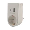 Stikkontaktadapter schuko m/USB & mobilholder