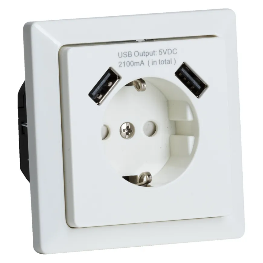 Stikkontakt 1V enkel m/jord USB