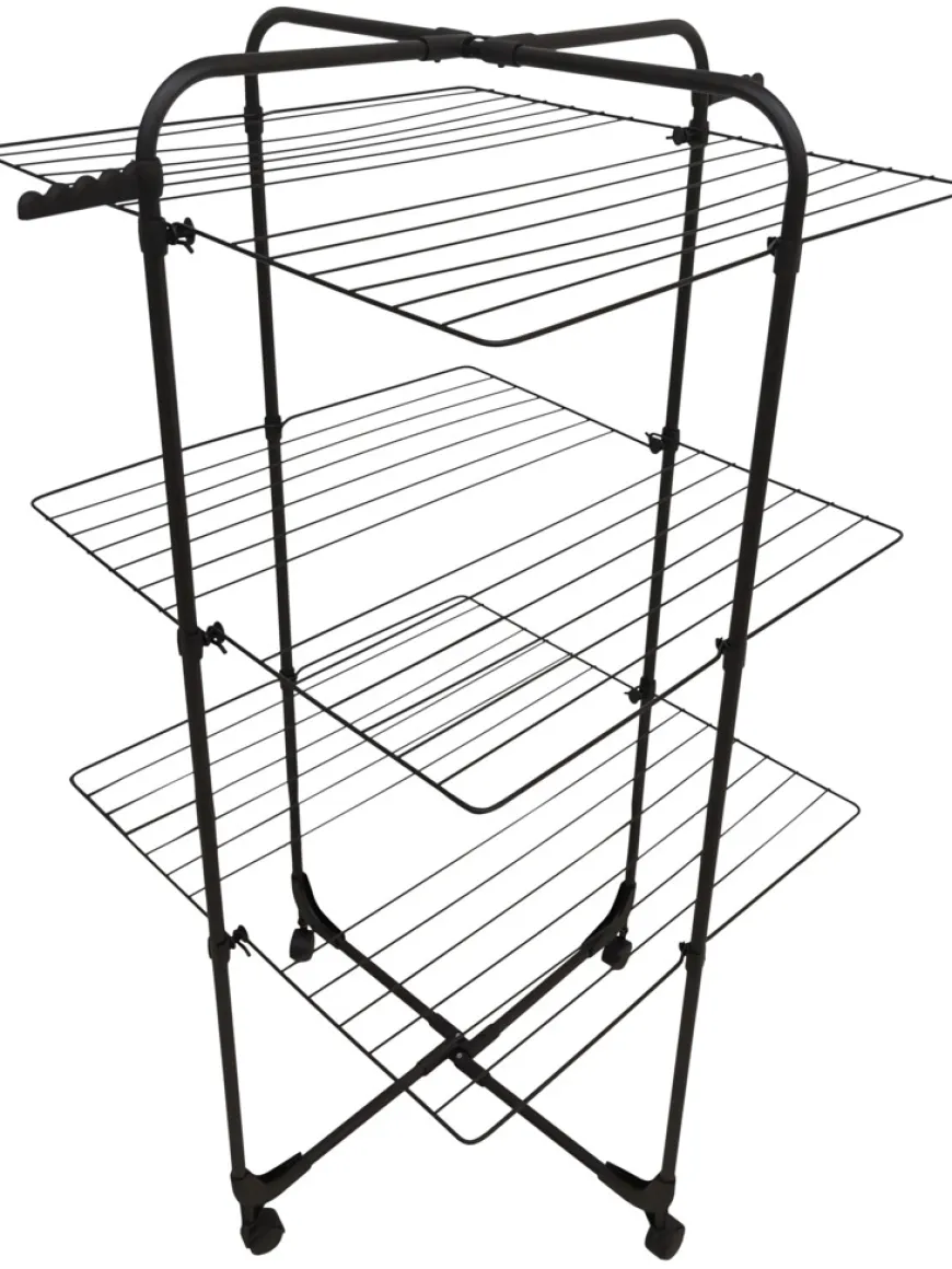 Tørkestativ m/hjul svart 70 x 70 x 133 cm