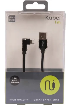 USB-A til lightning-kabel med 90-graders plugg – 1 meter
